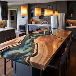 Comptoirs de <span class=keywords><strong>cuisine</strong></span> Live Edge en bois massif sur mesure Hauts de l'île Dessus de vanité et dessus de table Plateaux de <span class=keywords><strong>cuisine</strong></span> en époxy - Product Image 6
