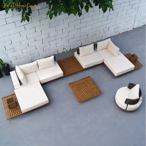 FERA extérieur grand canapé modulaire ensemble étanche teck bois rotin tissé canapé Design pour balcon - Product Image 4