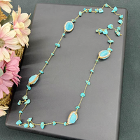 Collier en pierre naturelle CH-LAN2152, collier vintage en turquoise, collier en pierre précieuse turquoise ronde/ovale, bijoux en gros
