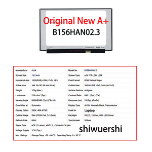 Shiwuershi 1920x1080 原装全新 A+ 15.6 英寸超薄笔记本电脑液晶屏 B156HAN02.5 1.1 <span class=keywords><strong>2</strong></span>.1 <span class=keywords><strong>2</strong></span>.5 FOB <span class=keywords><strong>2.3</strong></span> <span class=keywords><strong>2</strong></span>.9 <span class=keywords><strong>2</strong></span>.4 - Product Image 3