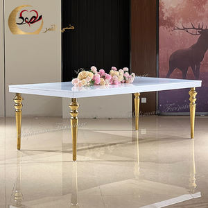 Factory Sale Ultra Modern Hotel Furniture Gold Gilt Stainless Steel Frame Rectangle <b>Table</b> For Dining room - Product Image 6