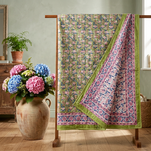 PRABHAVA Jaipuri - Cubrecama Reversible de Algodón Índigo con Estampado a Mano, Colcha de Doble Cara para el Hogar - Product Image 2