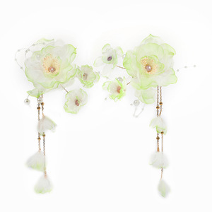 New original design, handmade antique style hair accessory for children, green gradient silk flower tassel hair <b>clip</b>, Hanfu - Product Image 5