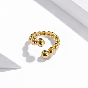 Anillo Abierto con Cuentas Graduadas de Acero Inoxidable, Chapado al Vacío en Oro de 14K, Joyería Escultural Ajustable - Product Image 1