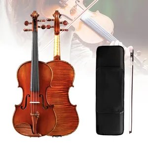 Violín <span class=keywords><strong>PRO</strong></span> Hand Oil Workshop 4/4 con tapa de abeto europeo de una pieza y fondo flameado, sonido rico, con arco, puente y estuche. - Product Image 4