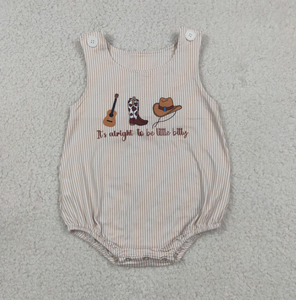 Western Baby Boy Striped Sleeveless Romper Guitar Cowboy Boot Hat Print Bubble Onesie - Product Image 5