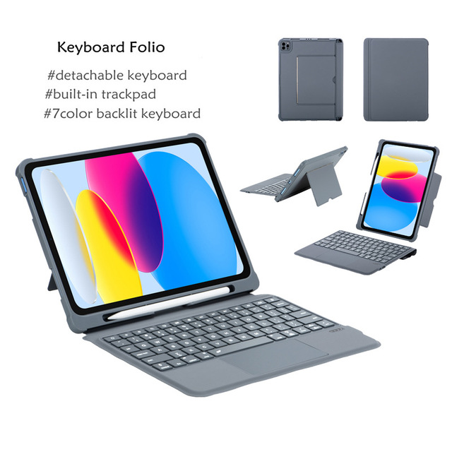 Ultra-Thin Mini BT5.0 Tablet PC Adjustable Case RGB Backlit Wireless Touchpad Keyboard Compatible iPad A16 11th / 10th 10.9 Inch