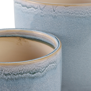 Set di vasi in gres reattivo smaltato per piante da interno e decorazioni per la casa, fioriere in ceramica con finitura blu-grigio - Product Image 4