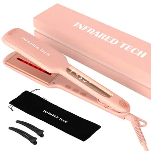 Salon Hair Straightener Professional Salon 2inch Wide Plate Infrared Hair Straightener Titanium Private Label Flat Iron With Custom Logo Styling Tools