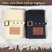 Nuevo Cuaderno Tri-Plegable A6 de Cuero PU con Correa, Estilo Coreano Minimalista, Portátil para Escribir en el Diario