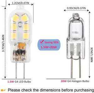 ประหยัดพลังงานหรี่แสงได้ AC220-240V DC12V 1.5W/1.8W/2W/2.3W/2.5W/3W/4W ไม่มีการสั่นไหว G4ซีรี่ส์ LED SMD หลอดไฟ
