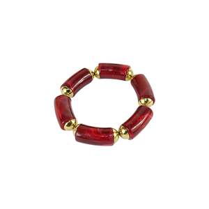 Fashion <b>Beaded</b> <b>Bracelet</b> Red Resin <b>Gold</b> Plated 316L Stainless Steel Stretchable Women's Jewelry - Product Image 1