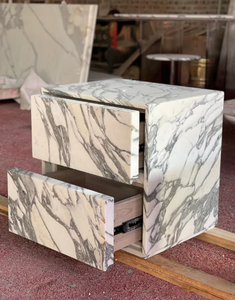 Luxury Italy Arabescato <strong>White</strong> Marble Stone Nightstand <strong>Bedside</strong> With Bedstand Storage Cabinet Store Stone Top Bedroom - Product Image 1