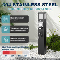 Poteau de parc en acier inoxydable 304 IP66 avec socle combiné eau et alimentation | Robinet anti-gel simple avec contrôle Wi-Fi Tuya et éclairage