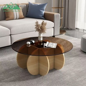 <span class=keywords><strong>Table</strong></span> basse <span class=keywords><strong>ronde</strong></span> <span class=keywords><strong>en</strong></span> <span class=keywords><strong>verre</strong></span> d'art moderne Wayon, plateau <span class=keywords><strong>en</strong></span> <span class=keywords><strong>verre</strong></span> <span class=keywords><strong>trempé</strong></span> brun avec base <span class=keywords><strong>en</strong></span> bois pour salon - Product Image 1