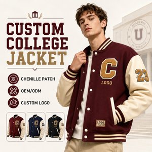 Veste universitaire personnalisée avec patch en chenille, manteau de style varsity, mélange de laine, manches en cuir PU, boutons-pression, vêtements d'équipe pour hommes - Product Image 1