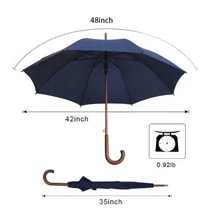 24 pouces nouveau design bois crochet droite canne logo impression personnalisée coupe-vent manche en bois pluie parapluie qualité en bois