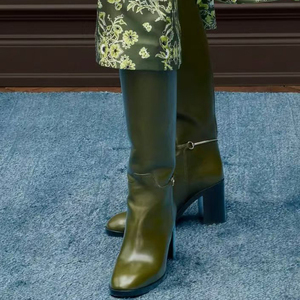 Women's Square Toe Knee High Boots Ladies High Chunky <b>Heels</b> Solid on Shoes Belt Buckle Decor Long Booties - Product Image 2