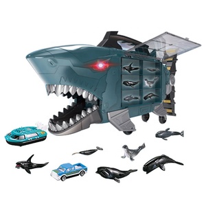Nouvelle boîte de rangement portable pour jouets requins avec animaux marins et voitures miniatures à roues libres, jouets pour enfants - Product Image 1