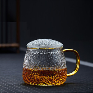 Hammered Japanese Style Glass <b>Tea</b> <b>Cup</b> With Infuser <b>Large</b> Size For Gift - Product Image 1