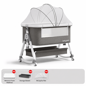 <span class=keywords><strong>Lit</strong></span> bébé portable pliable, berceau à coucher près du <span class=keywords><strong>lit</strong></span>, réglable en hauteur sur 6 niveaux, avec roulettes silencieuses pour nouveau-né - Product Image 1