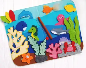 海底游戏套装磁性毛毡钓鱼游戏海洋动物毛毡板套装安静活动旅行玩具