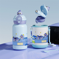 Taza Aislada Portátil con Pajita para Niños Escolares, Termo Infantil Divertido y Bonito, Taza de Agua de Acero Inoxidable 316 de Grado Alimenticio con Dibujos Animados de Animales
