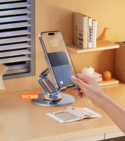 Support de téléphone portable en alliage d'aluminium réglable à rotation de 360 degrés avec support de bureau pliable avec support en direct pour les utilisateurs de téléphone
