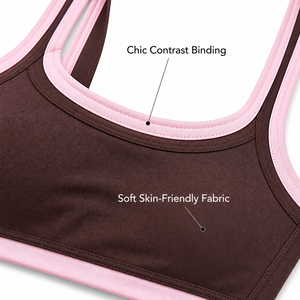 Ensemble de yoga pour femmes, respirant, sans couture, couleur espresso brun, avec bordure contrastée rose clair, soutien-gorge à col rond, short taille haute - Product Image 5