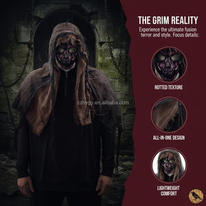 Máscara de Calavera Morada y Negra con Capucha Desgarrada para Halloween, Máscara Facial de Seda para Fiesta de Terror, Accesorio de Noche de Terror - Plástico - Product Image 2