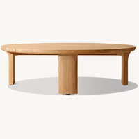 Table basse RH Lagos en chêne marbré, grain naturel, pieds courbes, style village américain, durable, portable, résistante aux intempéries