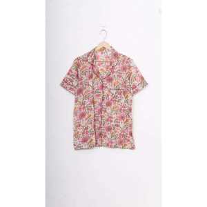 Conjunto de Pijama Corto de Algodón Puro Satinado Estampado a Mano, Transpirable, para Mujer, Ropa de Dormir de Otoño, Cintura Elástica, Cuello Camisero - Product Image 4