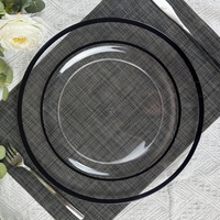 HCMA vente en gros clair noir rose or double jante sous les plaques chargeurs mariage en plastique rond transparent assiette de service 13 pouces
