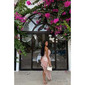 Falda Larga sin Tirantes Karessa en Rosa Polvo, Elegante y Personalizada para Fiestas, Banquetes, Cenas y Eventos, con Cierre y Drapeado, Talla XS - Product Image 1