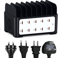 Stasiun Pengisian Daya Ponsel 120W untuk Beberapa Perangkat, 10 Port USB C Tipe C, Stasiun Pengisi Daya Cepat