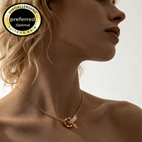 Collier pendentif double cercle entrelacé en laiton plaqué or 18 carats, serti de zircone cubique, chaîne de clavicule pour femme, OEM ODM