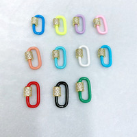 JF1334 Fermoir à vis ovale néon en émail micro-pavé CZ arc-en-ciel, fermoir mousqueton en U plaqué or