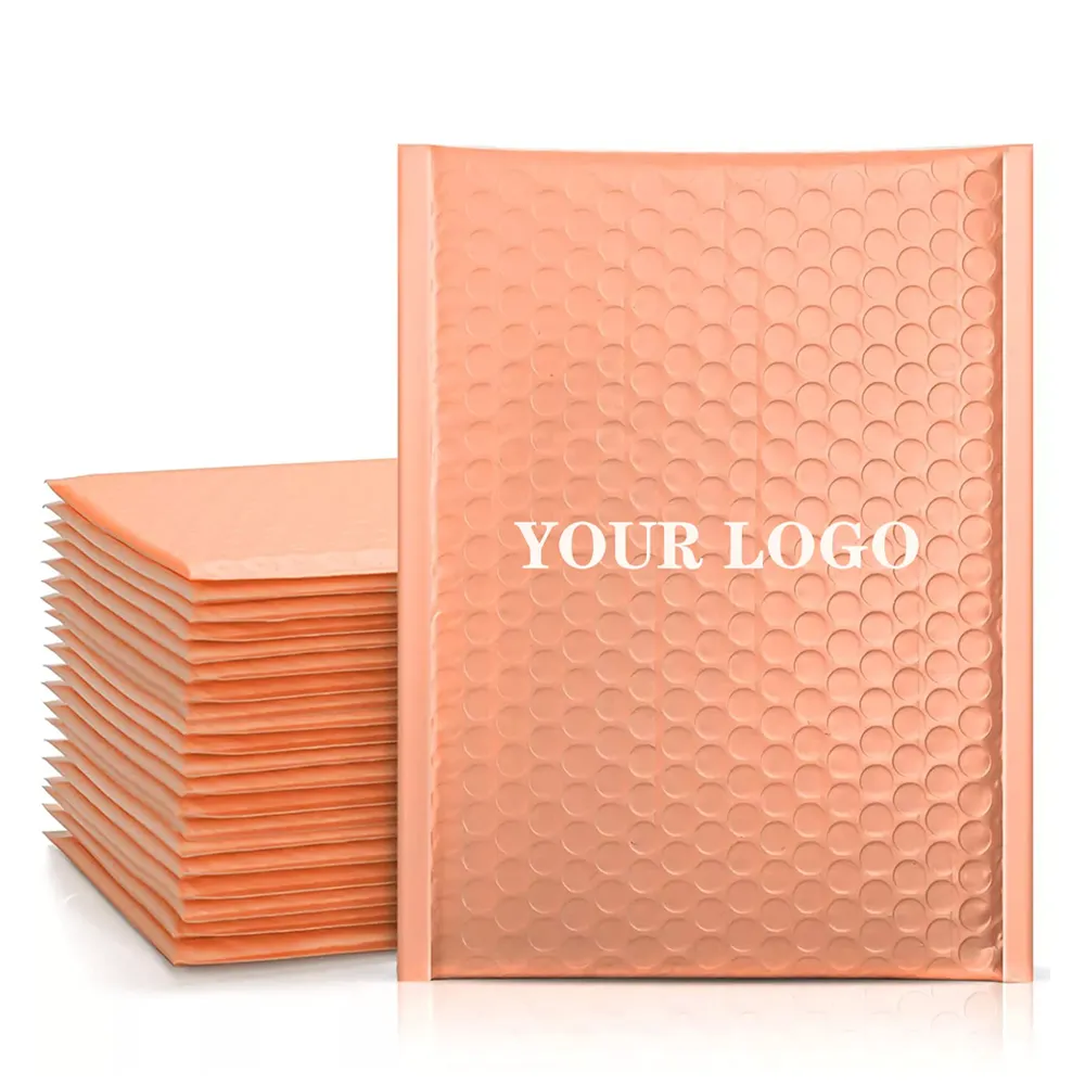 Enveloppes rembourrées, en Poly enveloppées, à bulles, rose, Orange, Logo personnalisé, 50 pièces