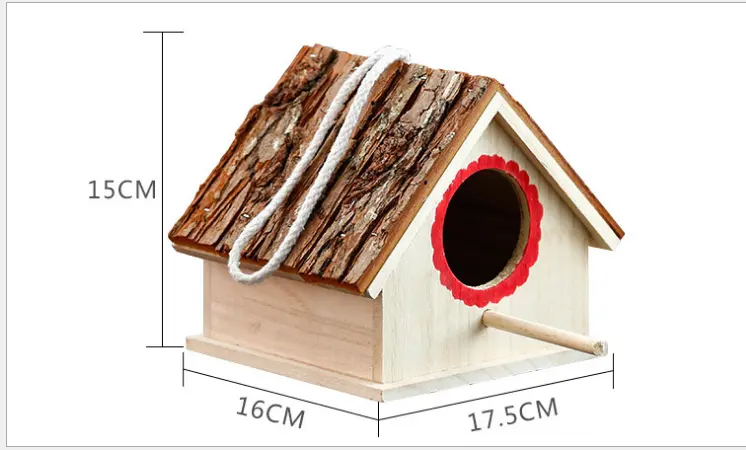 חם מוכר diy פרמיה טבעי לא גמור תיבת קן ציפור עץ עם חורש תלוי בית ציפור מותאם אישית בית ציפור