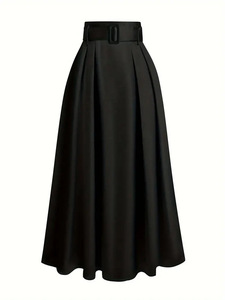 Gonna Lunga da Donna Taglie Forti, Tinta Unita, Stile OL, <span class=keywords><strong>a</strong></span> <span class=keywords><strong>Vita</strong></span> <span class=keywords><strong>Alta</strong></span>, Plissettata con Cintura, Moda Sehe - Product Image 5