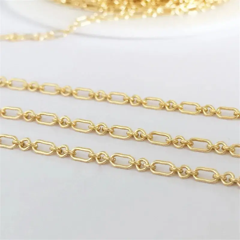 Real 14K Gold Filled Long and Short Chain 2mm 3+1 Rectangle Link Chain DIY Bracelet Necklace Jewelry Findings Components