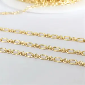 Gerçek 14K altın dolu uzun ve kısa zincir 2mm 3 + 1 dikdörtgen Link zinciri DIY bilezik kolye takı bulgular bileşenleri