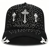 Nueva Gorra de Béisbol Negra con Cruz Gótica y Pedrería, Estilo Deportivo Urbano Unisex, Bordado 3D, 5 Paneles, Ajustable, de Algodón