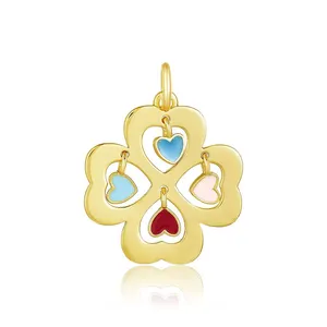 Gemnel four leaf clover charm pendant 925 silver jewelry plated real gold pendant rainbow enamel necklace Customization