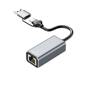 2 in 1 Tipo C/USB A a RJ45 10/100/1000Mbps Adattatori Connettori Convertitore da USB a Ethernet