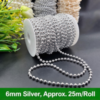 Chaîne de perles artificielles de 6 mm, garniture décorative, guirlande artisanale DIY, Saint-Valentin, mariage, arrangement floral, perles en plastique