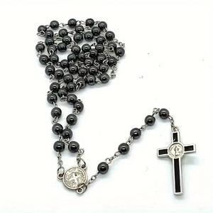 Gioielli Religiosi <span class=keywords><strong>Collana</strong></span> <span class=keywords><strong>Rosario</strong></span> Cattolico con Perline in Ematite Nera da 6mm per Donna - Product Image 2