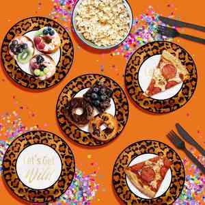 Platos de Papel Desechables Redondos de 9 Pulgadas con Diseño de Guepardo para Fiestas Temáticas de Animales y Safari, 350 g/m², Color Blanco, Aprobados por la FDA, Artículos para Fiestas - Product Image 1