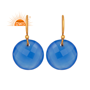 Boucle d'oreille goutte calcédoine bleue Boucles d'oreilles pour femmes Designer Boucles d'oreilles indiennes en argent plaqué or Fournisseur Collection Vintage - Product Image 1