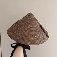 Chapeau Bob en Paille de Blé Tressée Style Champêtre avec Cordon de Serrage, Grand Bord, Protection Solaire UV pour l'Été et les Voyages en Extérieur